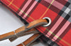 Authentic BURBERRY Check Shoulder Tote Bag Purse Nylon Leather Red 0515H
