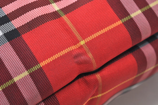 Authentic BURBERRY Check Shoulder Tote Bag Purse Nylon Leather Red 0515H