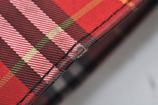 Authentic BURBERRY Check Shoulder Tote Bag Purse Nylon Leather Red 0515H