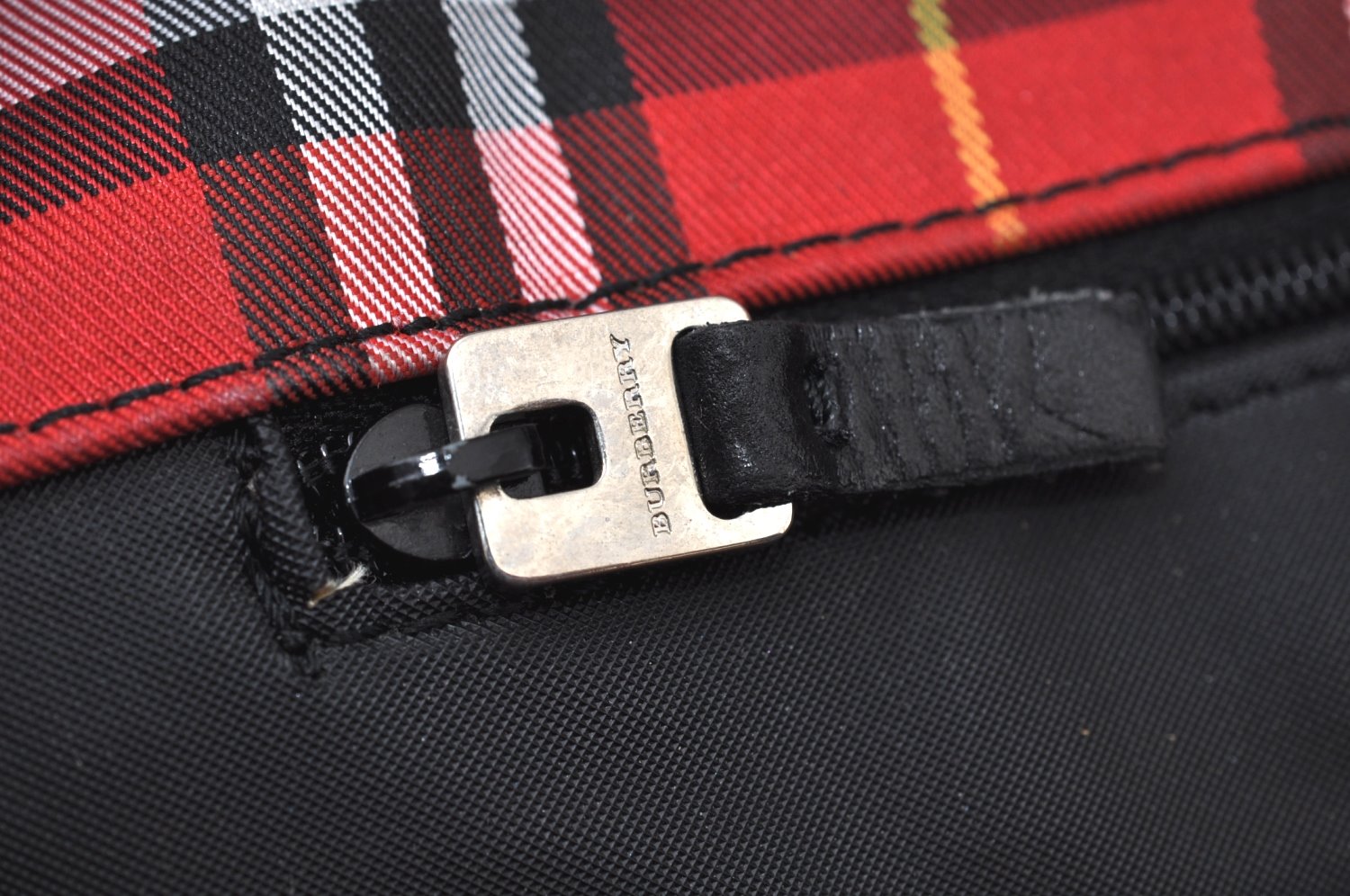 Authentic BURBERRY Check Shoulder Tote Bag Purse Nylon Leather Red 0515H