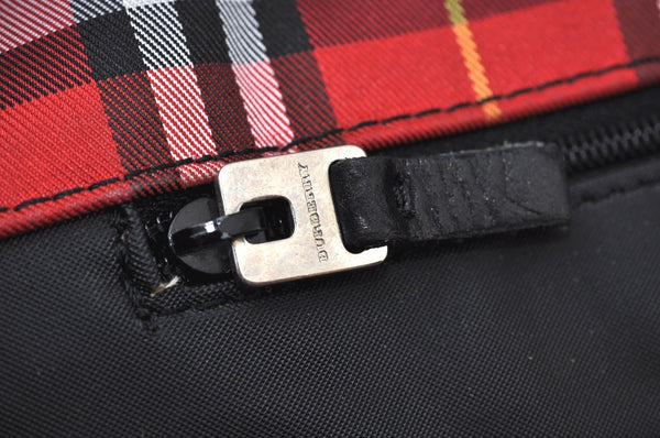 Authentic BURBERRY Check Shoulder Tote Bag Purse Nylon Leather Red 0515H