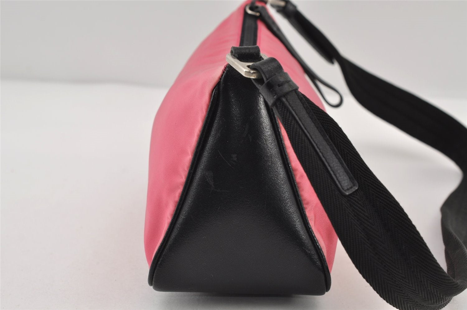 Authentic PRADA Nylon Tessuto Leather Shoulder Bag Purse Pink Black 0516J