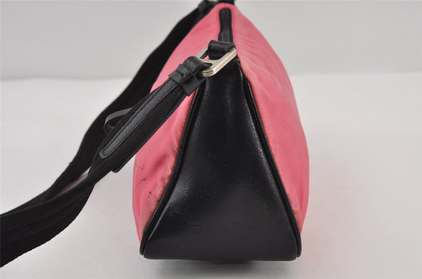 Authentic PRADA Nylon Tessuto Leather Shoulder Bag Purse Pink Black 0516J