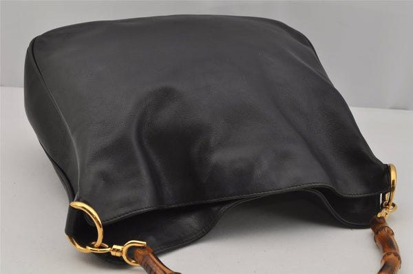 Authentic GUCCI Vintage Bamboo 2Way Shoulder Hand Bag Leather Black Junk 0518J