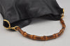 Authentic GUCCI Vintage Bamboo 2Way Shoulder Hand Bag Leather Black Junk 0518J
