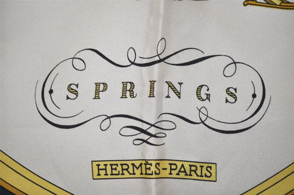 Authentic HERMES Carre 90 Scarf "SPRINGS" Silk Navy 0519K