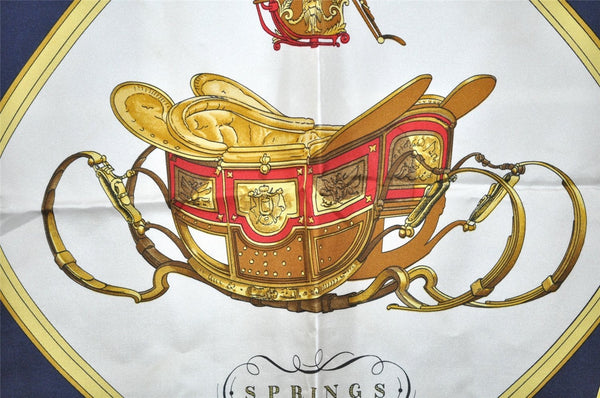 Authentic HERMES Carre 90 Scarf "SPRINGS" Silk Navy 0519K