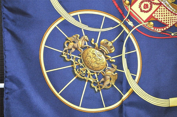 Authentic HERMES Carre 90 Scarf "SPRINGS" Silk Navy 0519K