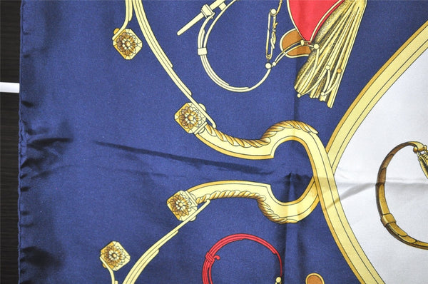 Authentic HERMES Carre 90 Scarf "SPRINGS" Silk Navy 0519K