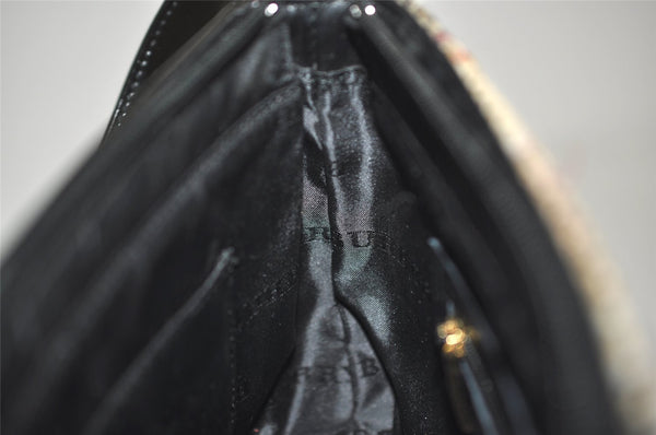 Authentic BURBERRY Check Shoulder Hand Bag Purse Tweed Enamel Brown 0521J
