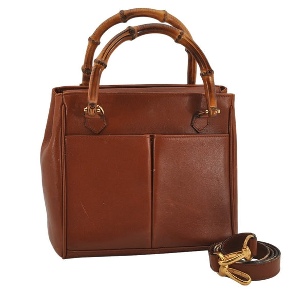 Authentic GUCCI Bamboo 2Way Shoulder Hand Bag Purse Leather Brown Junk 0522K
