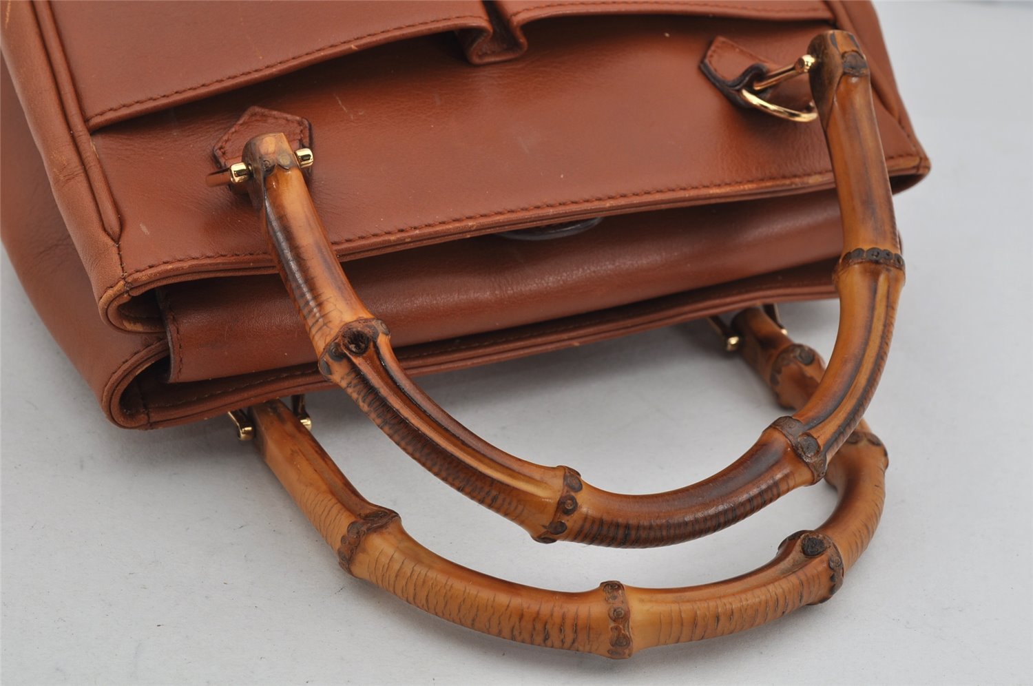 Authentic GUCCI Bamboo 2Way Shoulder Hand Bag Purse Leather Brown Junk 0522K