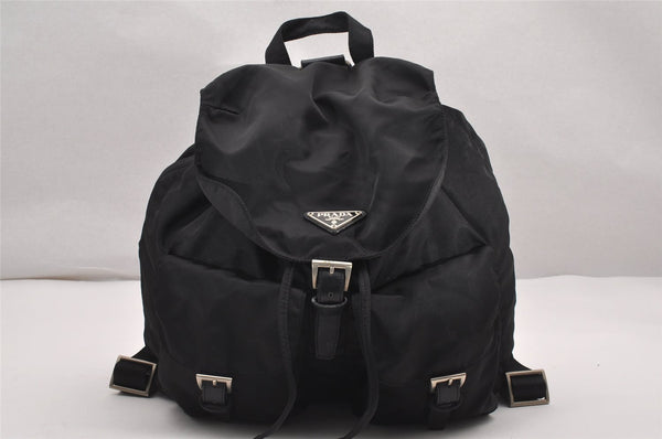 Authentic PRADA Vintage Nylon Tessuto Leather Backpack Black 0523J