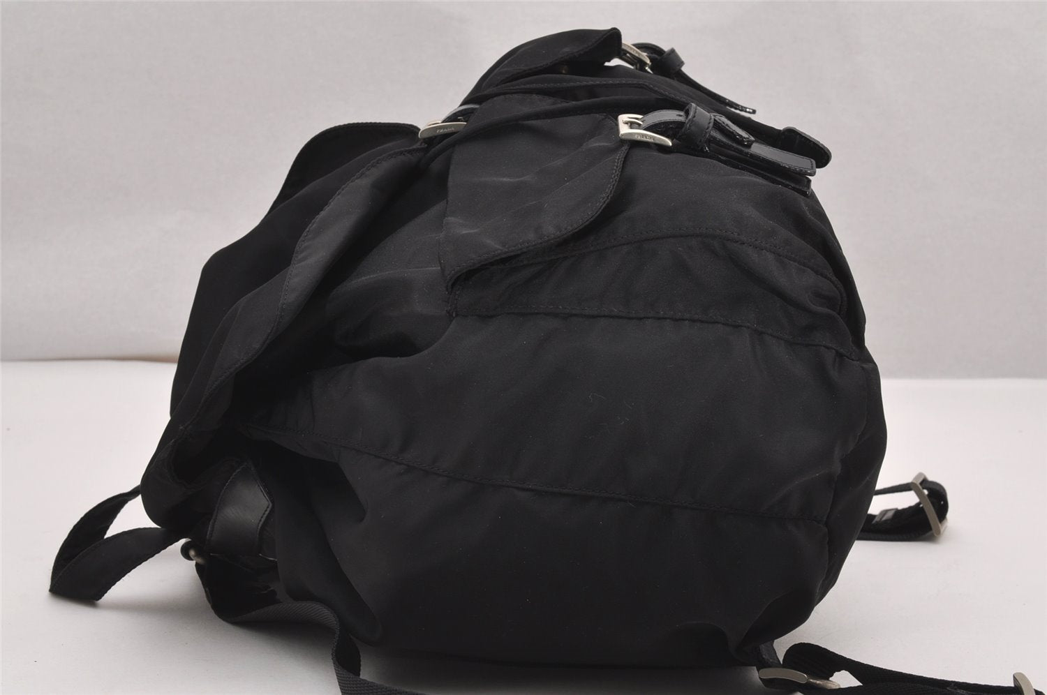 Authentic PRADA Vintage Nylon Tessuto Leather Backpack Black 0523J