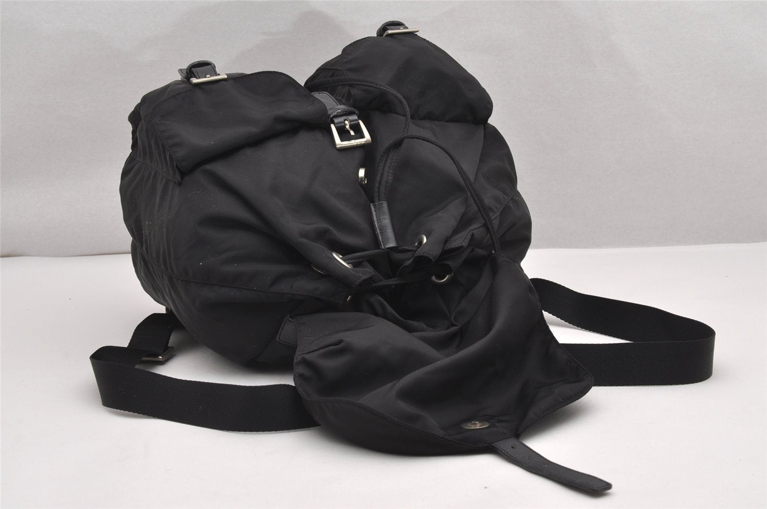 Authentic PRADA Vintage Nylon Tessuto Leather Backpack Black 0523J