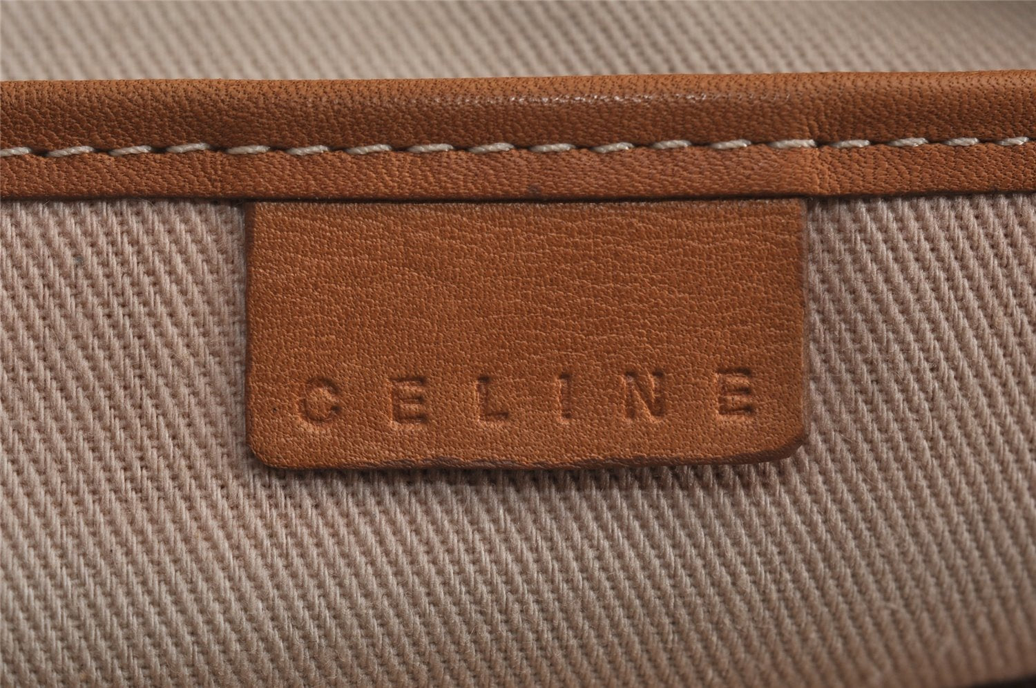 Authentic CELINE C Macadam Blason Shoulder Cross Bag Canvas Leather Beige 0523K