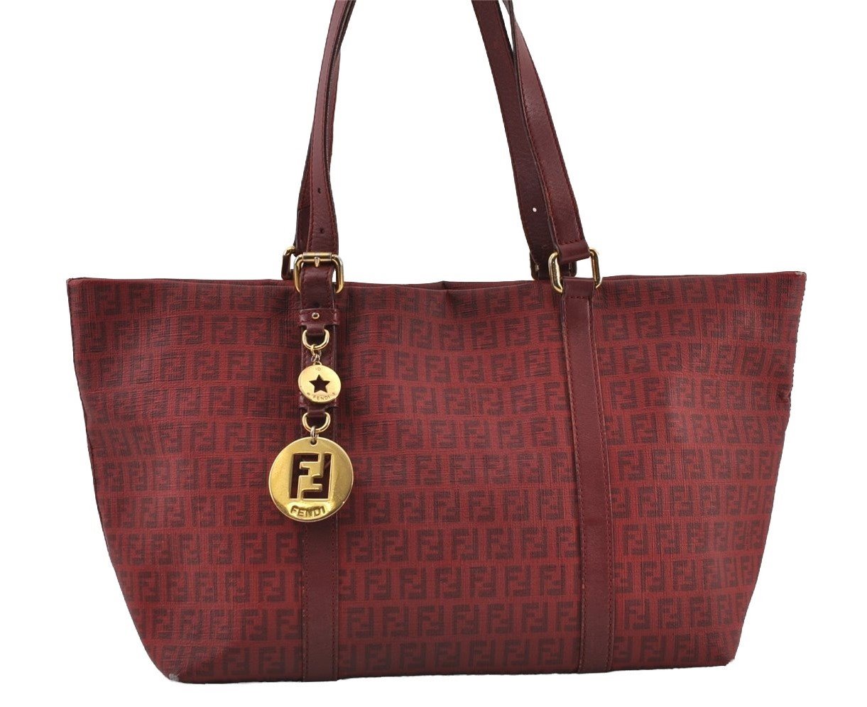 Authentic FENDI Vintage Zucchino Shoulder Tote Bag PVC Leather Red 0524J