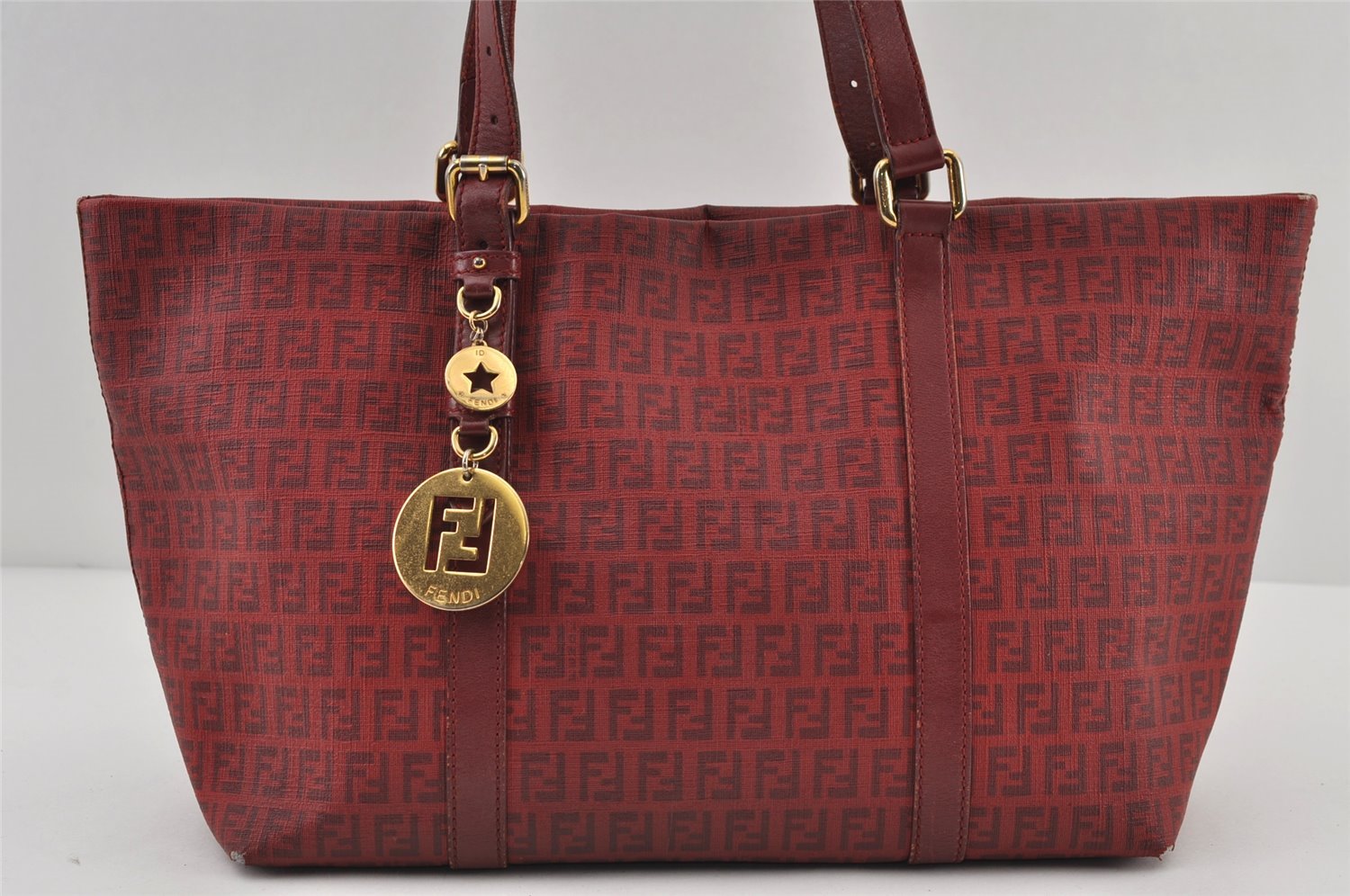 Authentic FENDI Vintage Zucchino Shoulder Tote Bag PVC Leather Red 0524J