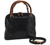 Authentic GUCCI Bamboo 2way Shoulder Hand Bag Purse Leather Black Junk 0525J