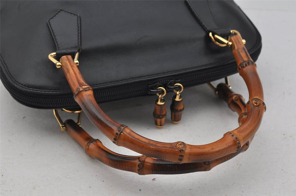 Authentic GUCCI Bamboo 2way Shoulder Hand Bag Purse Leather Black Junk 0525J