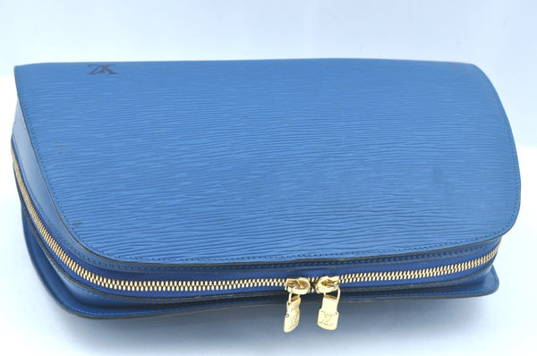 Authentic Louis Vuitton Epi Dauphine GM Cosmetic Pouch Blue M48435 LV 0528I