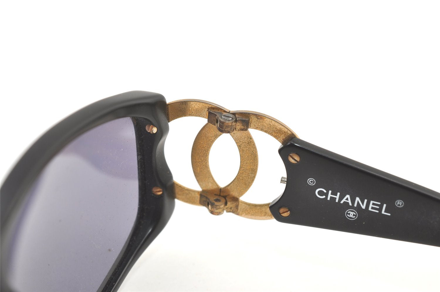 Authentic CHANEL Sunglasses CC Logos CoCo Mark 02461 Plastic Black Junk 0528K