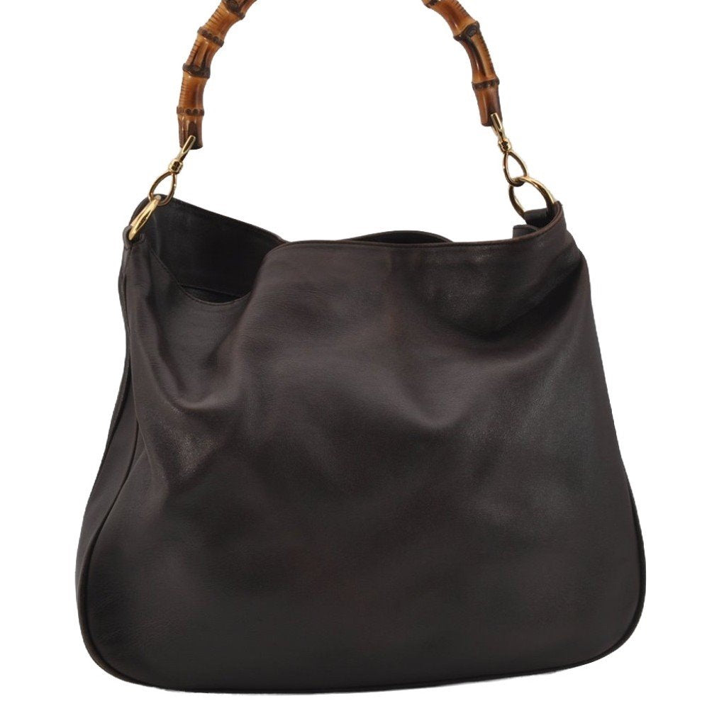 Authentic GUCCI Vintage Bamboo Shoulder Hand Bag Leather Brown Junk 0529J