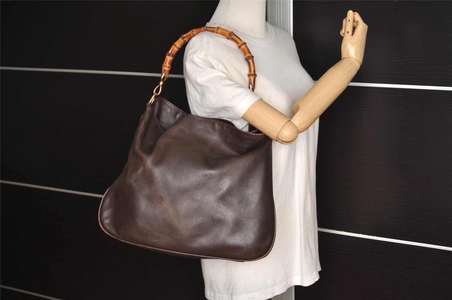 Authentic GUCCI Vintage Bamboo Shoulder Hand Bag Leather Brown Junk 0529J