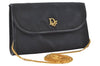 Authentic Christian Dior Chain Shoulder Cross Body Bag Nylon Leather Navy 0530J