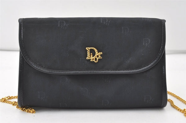 Authentic Christian Dior Chain Shoulder Cross Body Bag Nylon Leather Navy 0530J