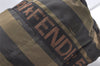 Authentic FENDI Pequin Hand Boston Bag Purse Nylon Leather Brown Black 0530K