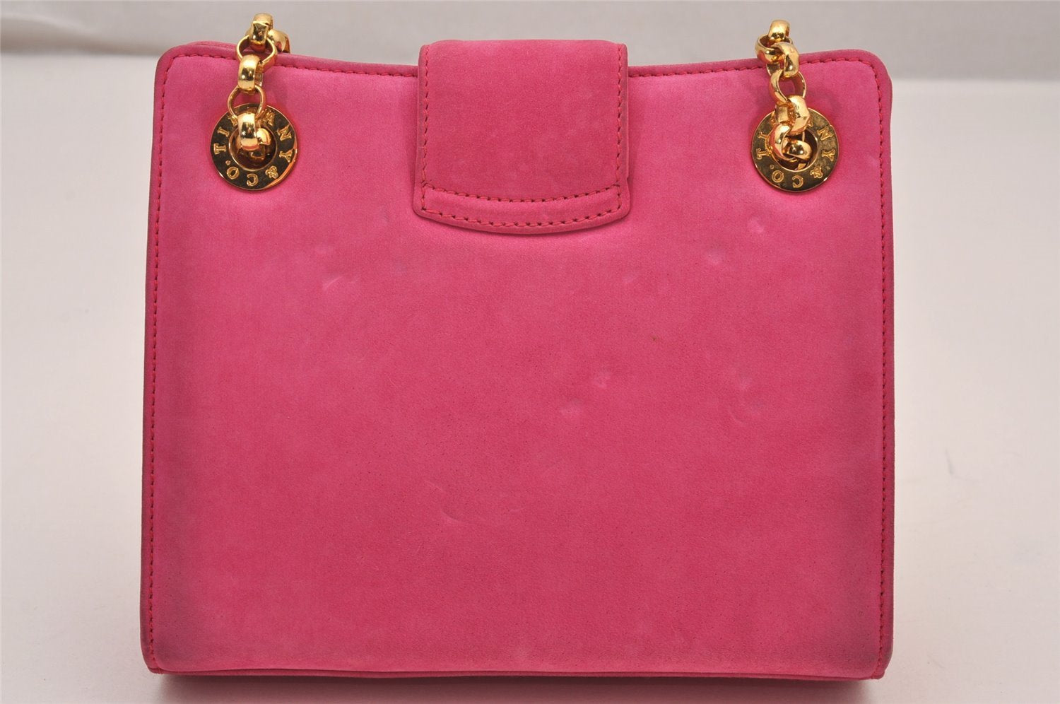 Authentic TIFFANY & Co. Vintage Chain Shoulder Cross Bag Purse Suede Pink 0532J