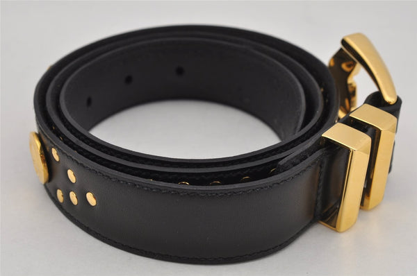 Authentic Gianni Versace Studs Belt Leather Size 85cm 33.5inches Black 0532K