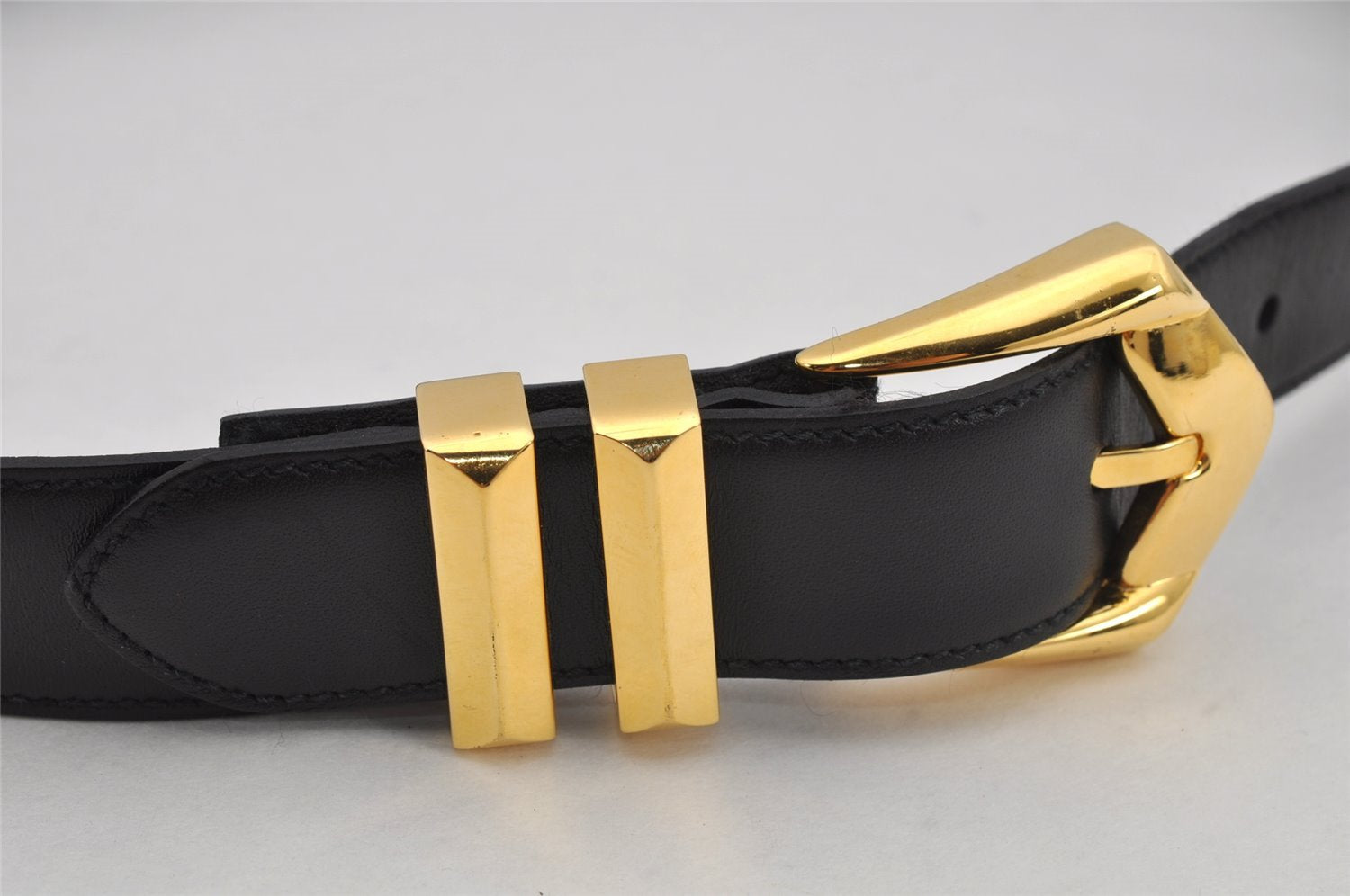 Authentic Gianni Versace Studs Belt Leather Size 85cm 33.5inches Black 0532K