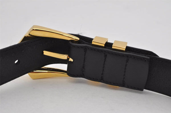 Authentic Gianni Versace Studs Belt Leather Size 85cm 33.5inches Black 0532K