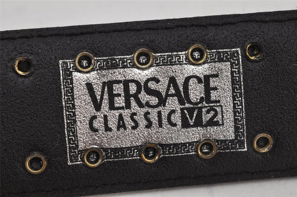 Authentic Gianni Versace Studs Belt Leather Size 85cm 33.5inches Black 0532K