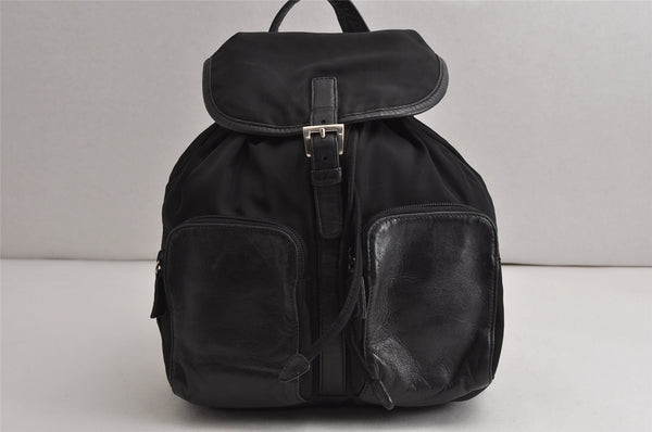 Authentic PRADA Vintage Nylon Tessuto Leather Drawstring Backpack Black 0535K