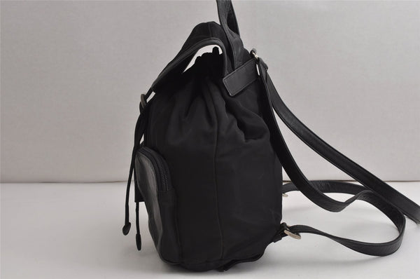 Authentic PRADA Vintage Nylon Tessuto Leather Drawstring Backpack Black 0535K