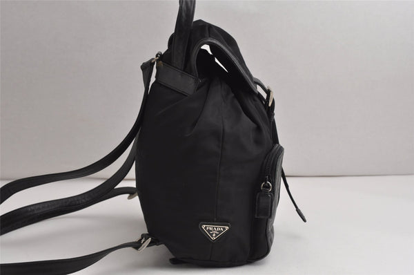 Authentic PRADA Vintage Nylon Tessuto Leather Drawstring Backpack Black 0535K