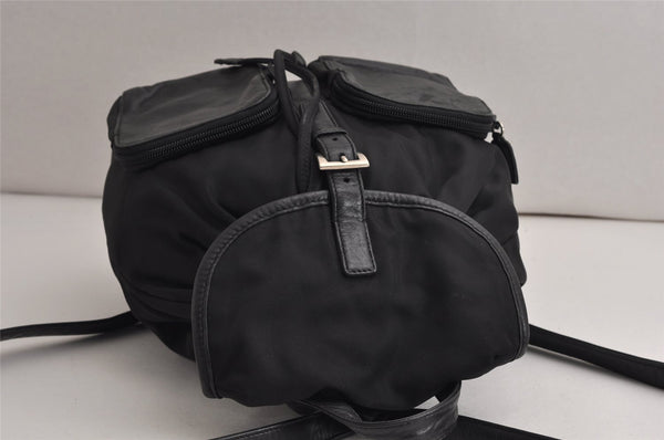 Authentic PRADA Vintage Nylon Tessuto Leather Drawstring Backpack Black 0535K