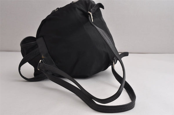 Authentic PRADA Vintage Nylon Tessuto Leather Drawstring Backpack Black 0535K