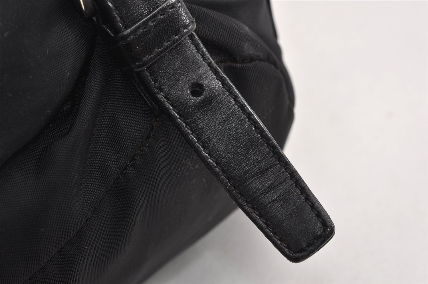 Authentic PRADA Vintage Nylon Tessuto Leather Drawstring Backpack Black 0535K