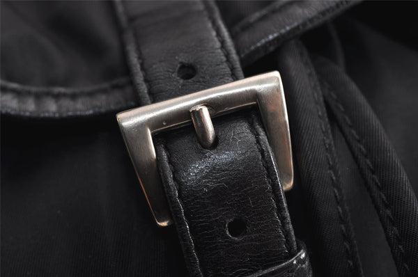 Authentic PRADA Vintage Nylon Tessuto Leather Drawstring Backpack Black 0535K