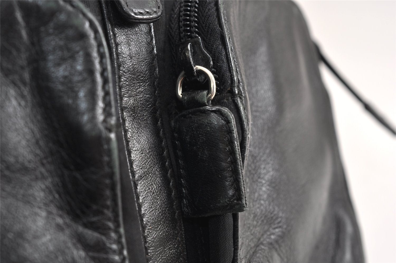 Authentic PRADA Vintage Nylon Tessuto Leather Drawstring Backpack Black 0535K