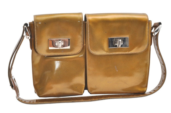 Authentic GUCCI Vintage Shoulder Hand Bag Purse Enamel Gold 0536K