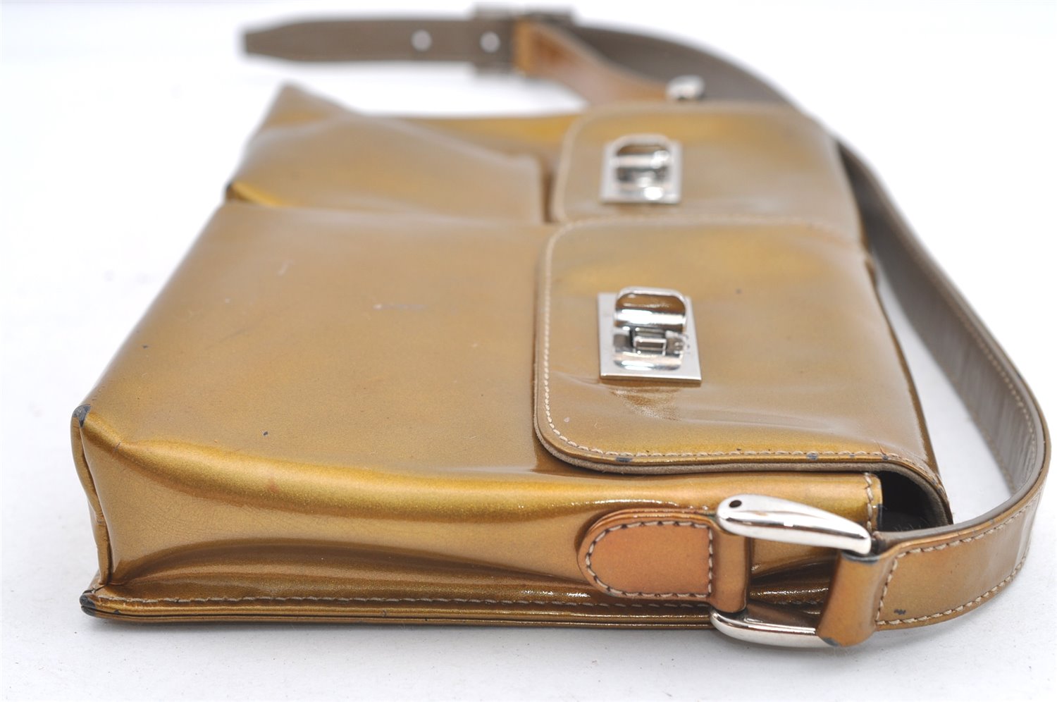 Authentic GUCCI Vintage Shoulder Hand Bag Purse Enamel Gold 0536K