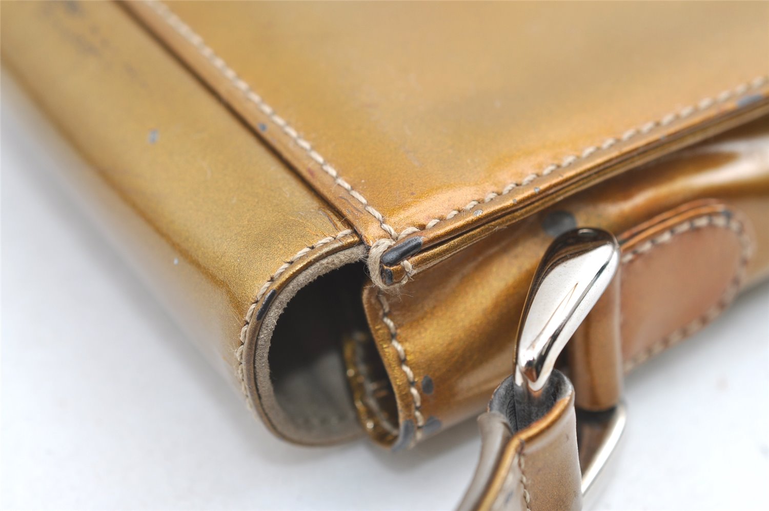 Authentic GUCCI Vintage Shoulder Hand Bag Purse Enamel Gold 0536K