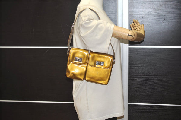 Authentic GUCCI Vintage Shoulder Hand Bag Purse Enamel Gold 0536K