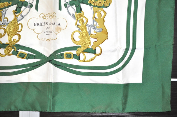 Authentic HERMES Carre 90 Scarf "BRIDES de GALA par" Silk Green 0537K