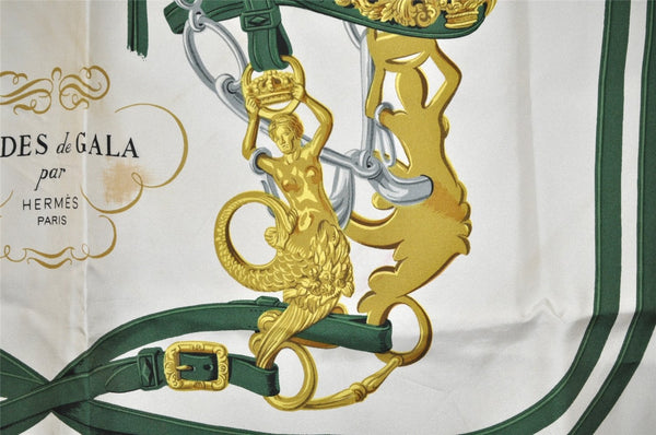 Authentic HERMES Carre 90 Scarf "BRIDES de GALA par" Silk Green 0537K